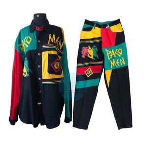 90s vtg PACO Colorblock Denim Hip Hop Outfit